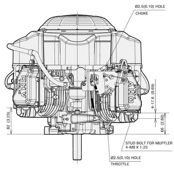 Dimensional Specification drawing for Kawasaki FR541V engine 