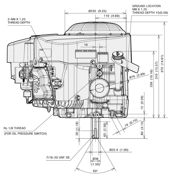Dimensional Specification drawing for Kawasaki FR541V engine 