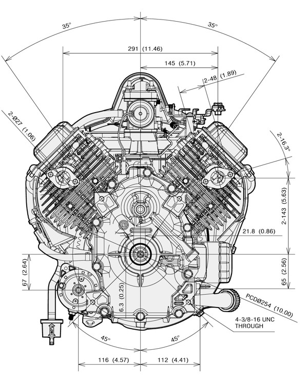 Dimensional Specification drawing for Kawasaki FR541V engine 