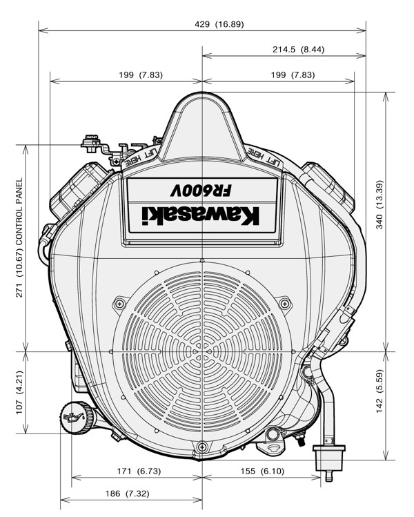 Dimensional Specification drawing for Kawasaki FR541V engine 