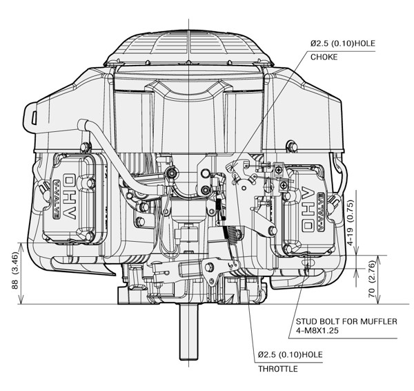 Dimensional Specification drawing for Kawasaki FR730V engine 