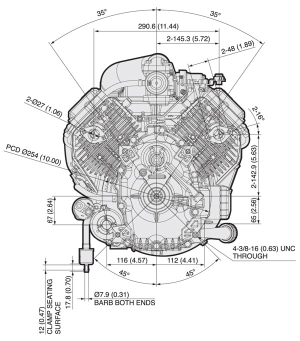 Dimensional Specification drawing for Kawasaki FX481V engine 