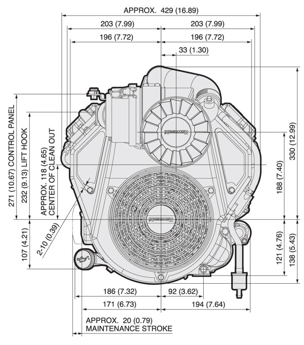 Dimensional Specification drawing for Kawasaki FX541V engine 