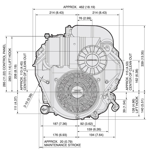 Dimensional Specification drawing for Kawasaki FX691V engine 