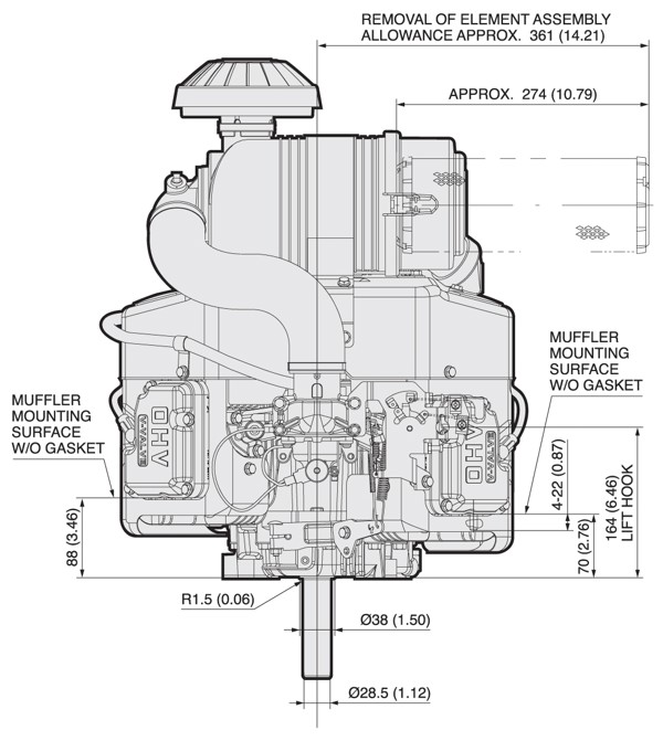 Dimensional Specification drawing for Kawasaki FX730V engine 