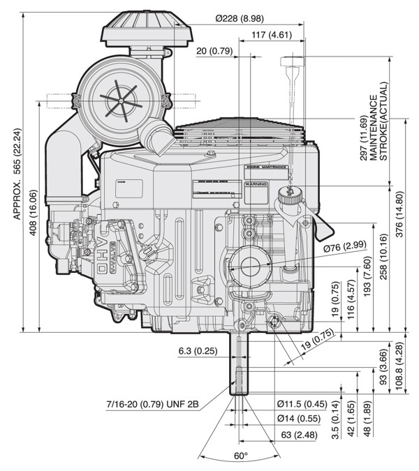 Dimensional Specification drawing for Kawasaki FX730V engine 