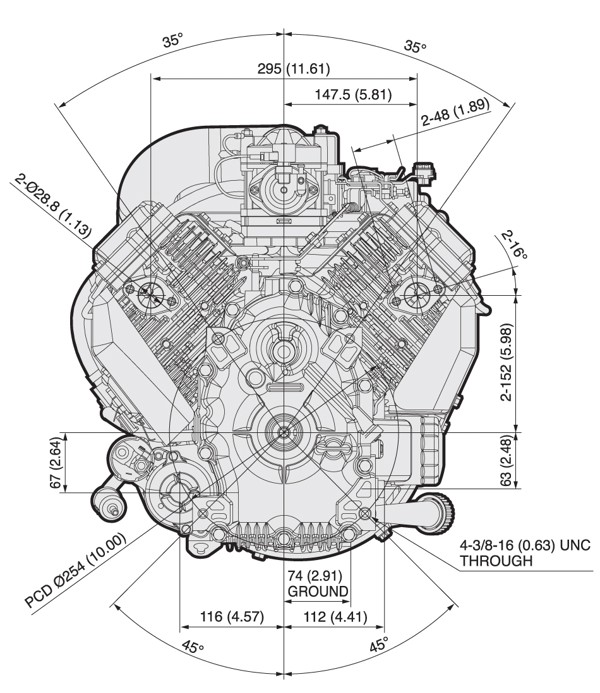 Dimensional Specification drawing for Kawasaki FX730V engine 