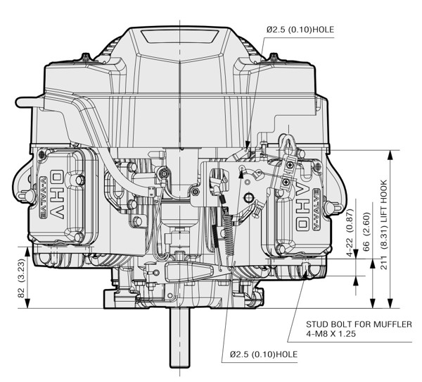Dimensional Specification drawing for Kawasaki FS481V engine 