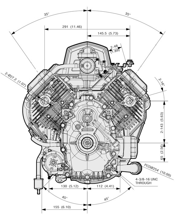 Dimensional Specification drawing for Kawasaki FS481V engine 