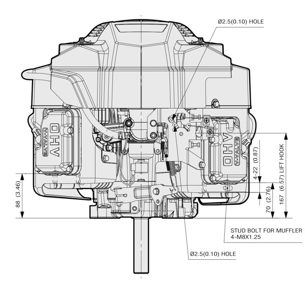 Dimensional Specification drawing for Kawasaki FS651V engine 