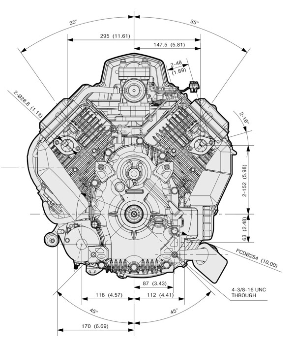 Dimensional Specification drawing for Kawasaki FS691V engine 