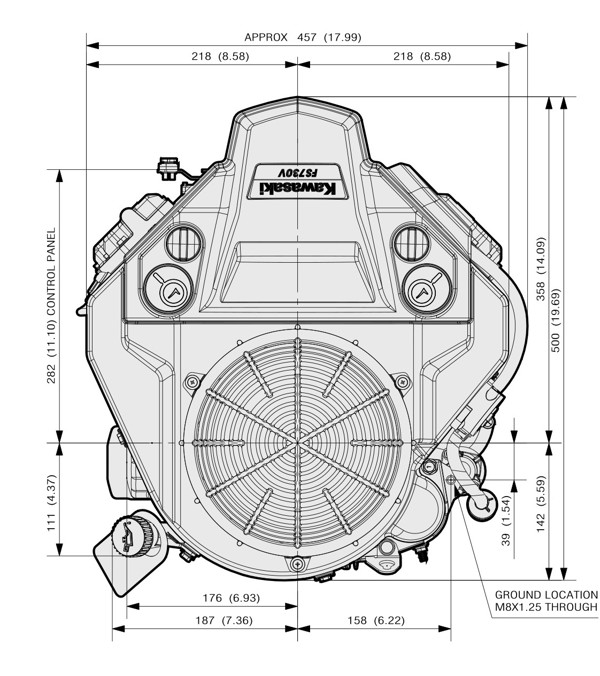 Dimensional Specification drawing for Kawasaki FS691V engine 
