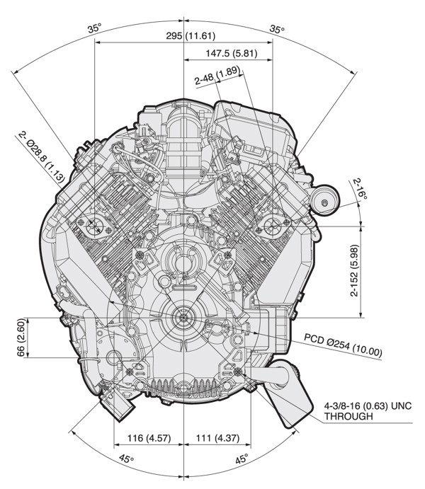 Dimensional Specification drawing for Kawasaki FS730V EFI engine 