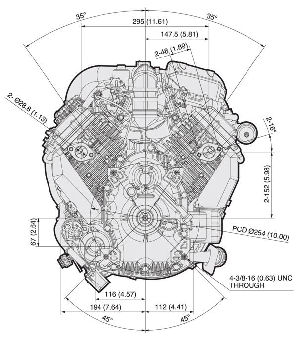 Dimensional Specification drawing for Kawasaki FX730V EFI engine 