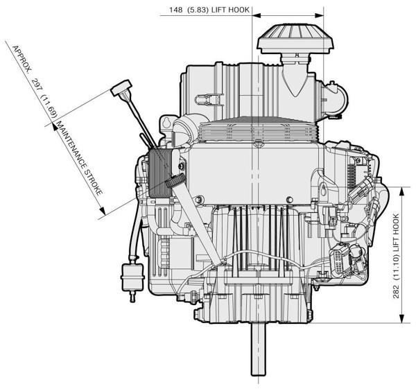 Dimensional Specification drawing for Kawasaki FX850V EFI engine 