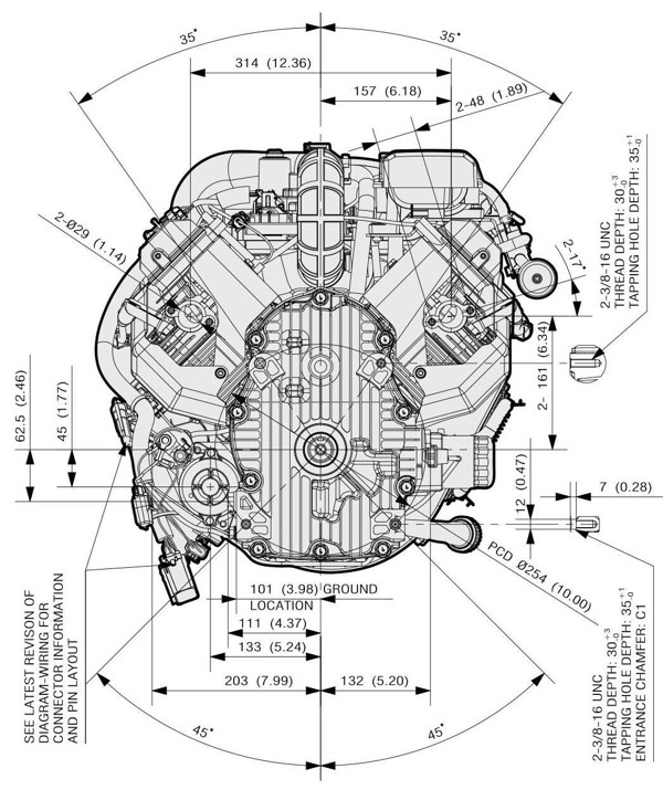 Dimensional Specification drawing for Kawasaki FX850V EFI engine 