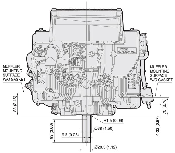 Dimensional Specification drawing for Kawasaki FT730V EFI engine 