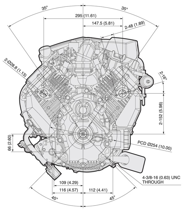Dimensional Specification drawing for Kawasaki FT730V EFI engine 
