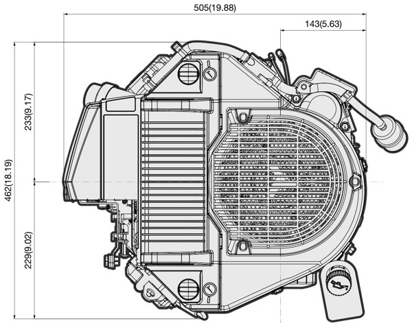 Dimensional Specification drawing for Kawasaki FT730V engine 