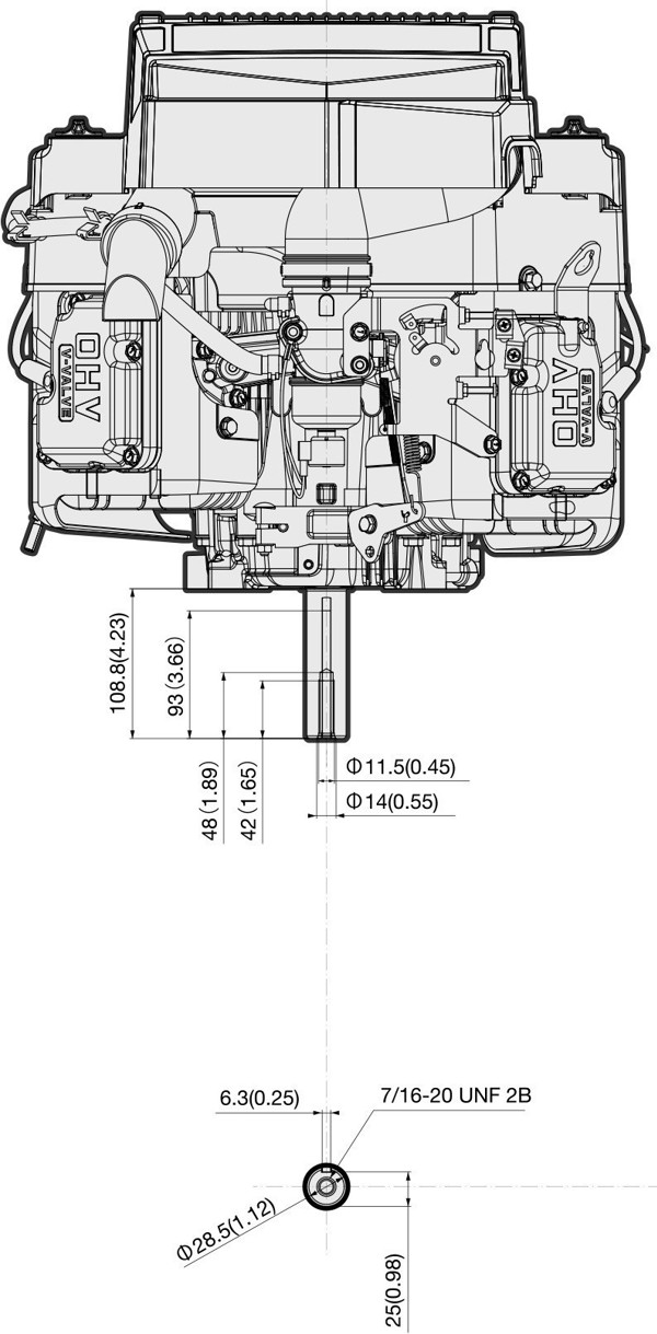 Dimensional Specification drawing for Kawasaki FT730V engine 