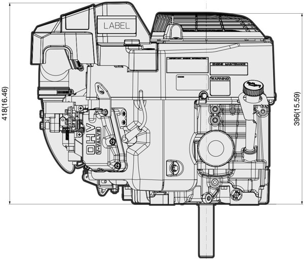 Dimensional Specification drawing for Kawasaki FT730V engine 