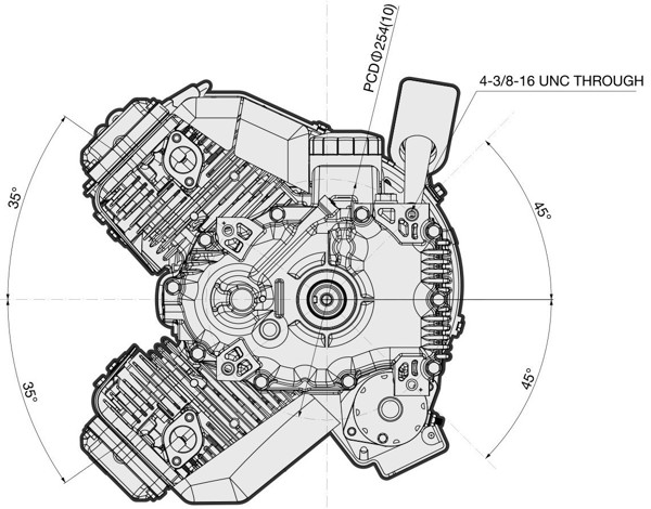 Dimensional Specification drawing for Kawasaki FT730V engine 