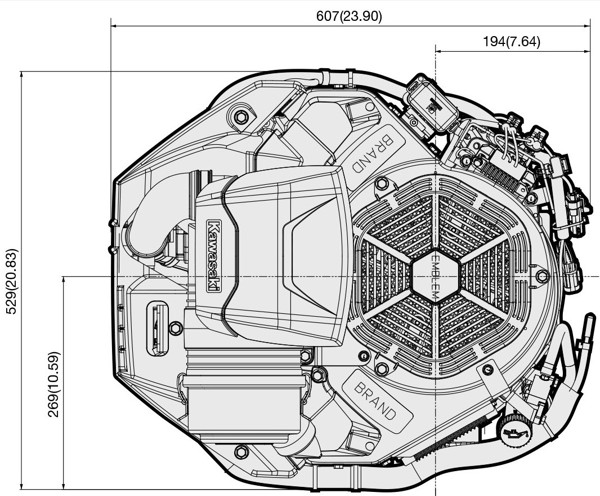 Dimensional Specification drawing for Kawasaki FX1000V EFI engine 