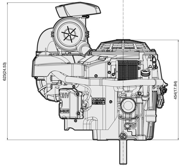 Dimensional Specification drawing for Kawasaki FX1000V EFI engine 