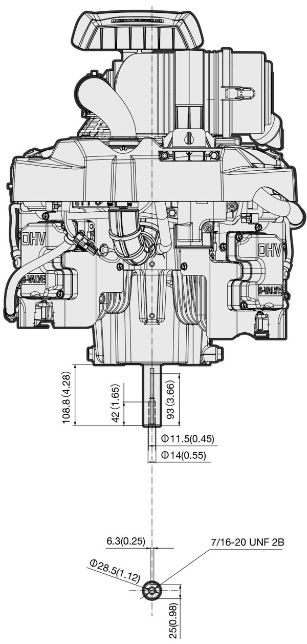 Dimensional Specification drawing for Kawasaki FX1000V EFI engine 