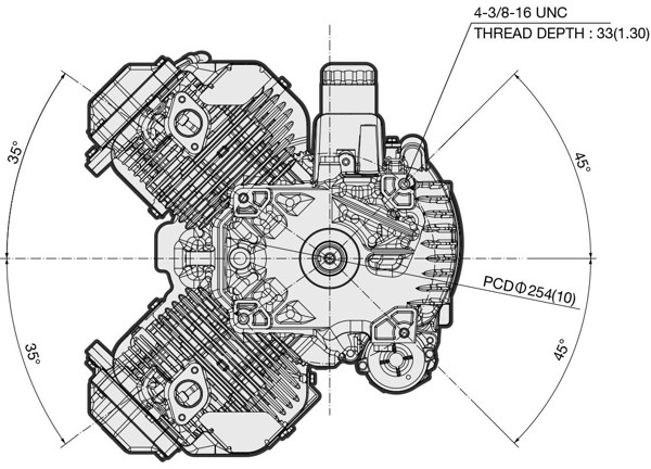 Dimensional Specification drawing for Kawasaki FX1000V EFI engine 