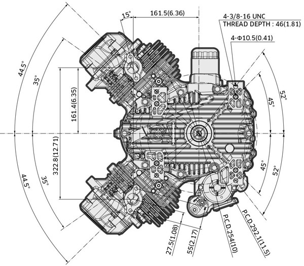 Dimensional Specification drawing for Kawasaki FX820V EVO EFI engine 