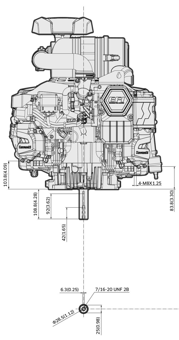 Dimensional Specification drawing for Kawasaki FX820V EVO EFI engine 