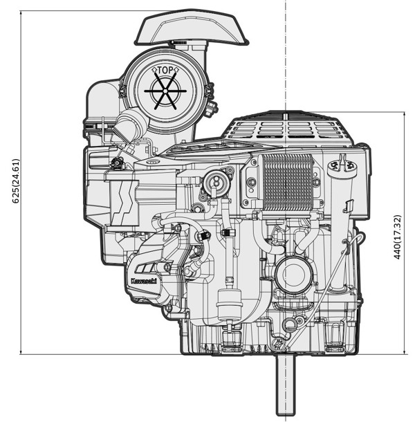 Dimensional Specification drawing for Kawasaki FX820V EVO EFI engine 