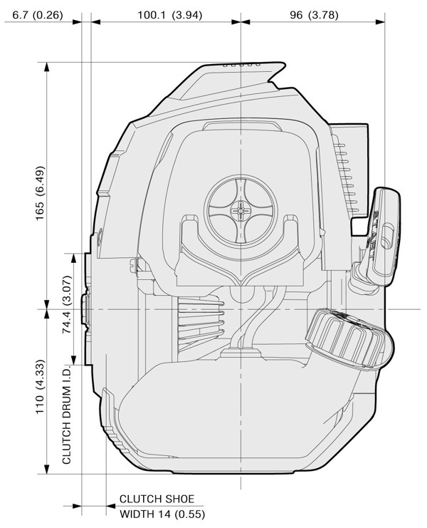 Dimensional Specification drawing for Kawasaki TJ53E engine 