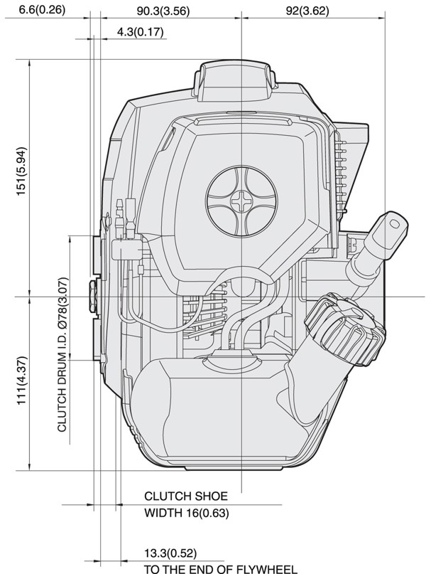 Dimensional Specification drawing for Kawasaki TJ45E HD engine 