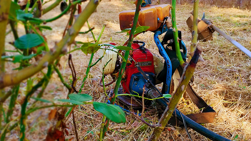 : Angelo Palmi’s trusty brushcutter powered by a TD33 Kawasaki engine from the 1980s.