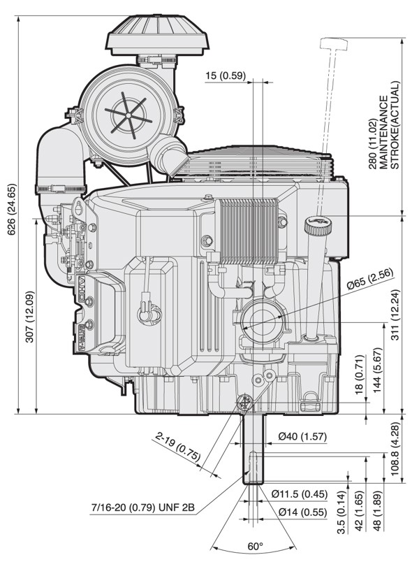 Dimensional Specification drawing for Kawasaki FX801V engine 