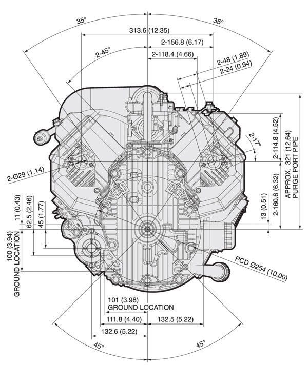 Dimensional Specification drawing for Kawasaki FX801V engine 