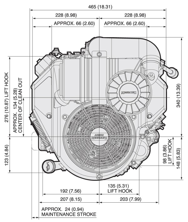 Dimensional Specification drawing for Kawasaki FX801V engine 