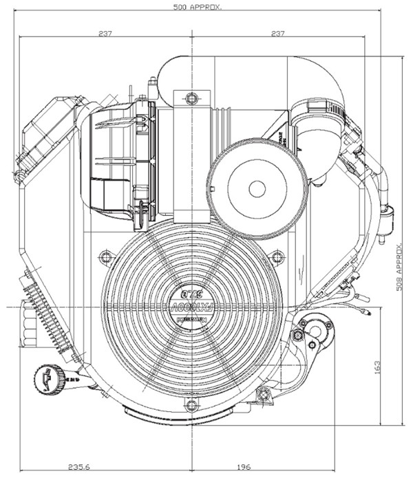 Dimensional Specification drawing for Kawasaki FX921V engine 