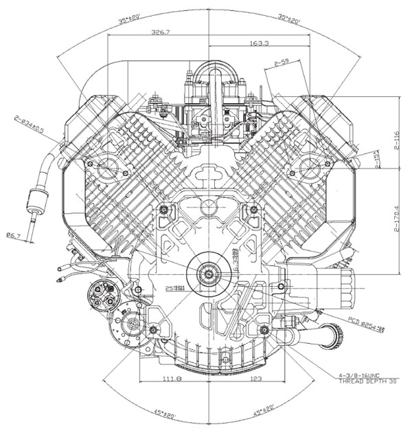 Dimensional Specification drawing for Kawasaki FX921V engine 