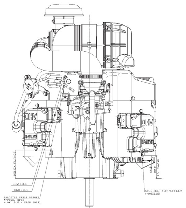 Dimensional Specification drawing for Kawasaki FX921V engine 