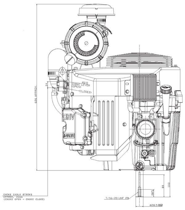 Dimensional Specification drawing for Kawasaki FX1000V engine 