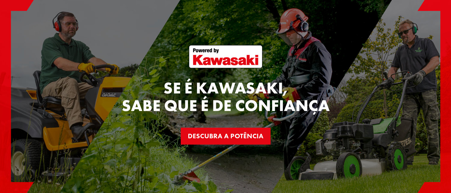 Apenas os produtos com o nosso emblema oferecem a qualidade, durabilidade e potência de um motor Kawasaki.