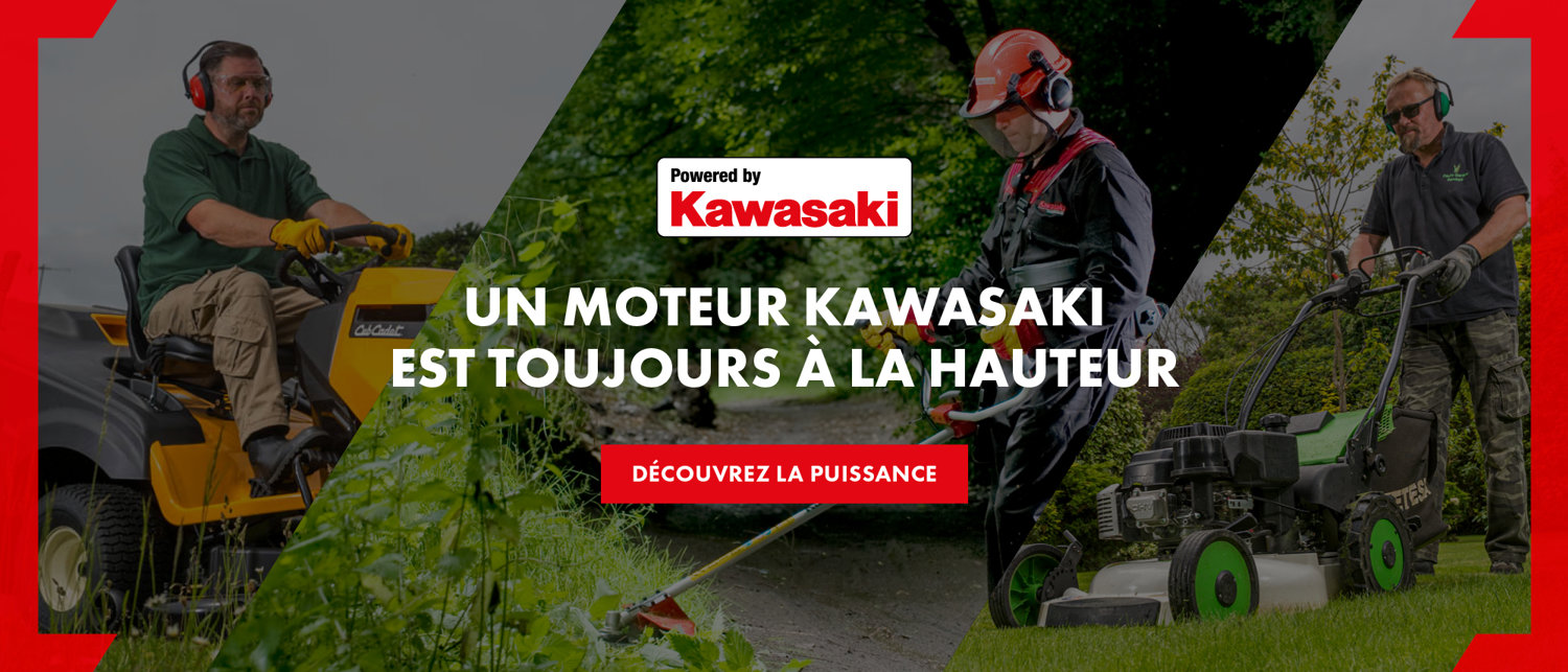 Seuls les produits portant notre marque offrent la qualité, la longévité et la puissance d’un moteur Kawasaki.